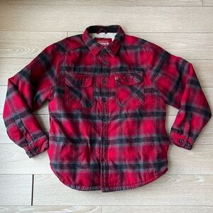 Coleman Sherpa Lined Plaid Flannel Jacket Men’s Medium Red Black Workwear